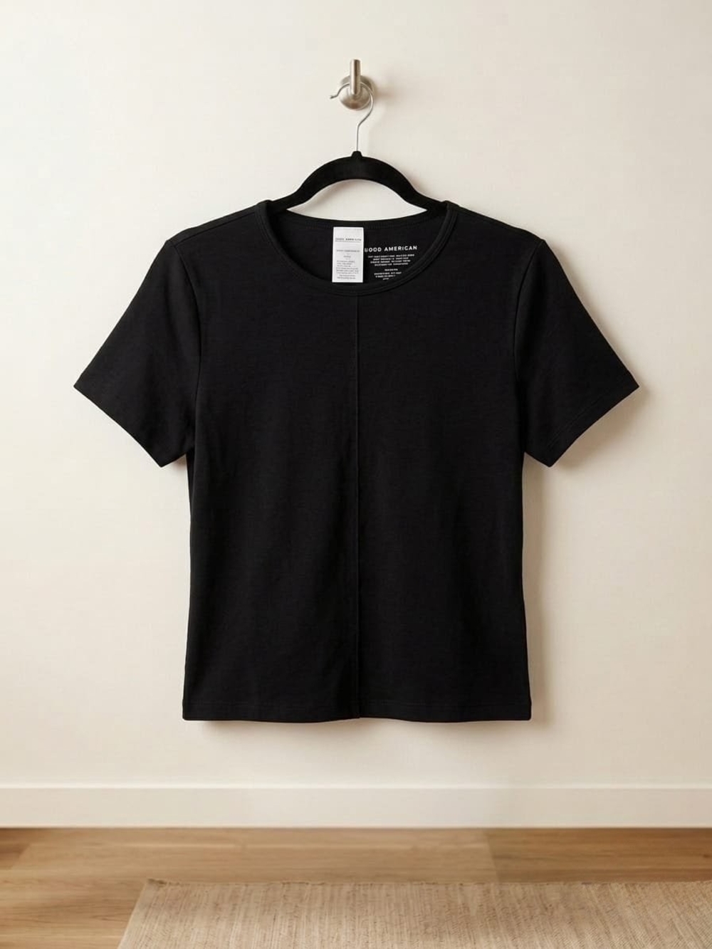 Good American Black Short Sleeve Center Seam Tee